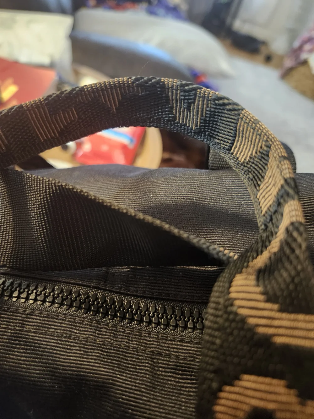 Fendi Black Duffel with Brown Branded Webbing Strap